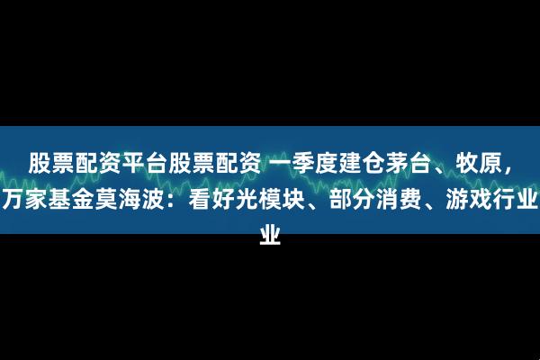 股票配资平台股票配资 一季度建仓茅台、牧原，万家基金莫海波：看好光模块、部分消费、游戏行业